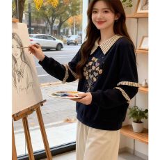 批发大码美式复古风个性印花长袖<b class='q'>卫衣</b><b class='q'>女</b>秋冬胖mm显瘦设计感假两件上衣