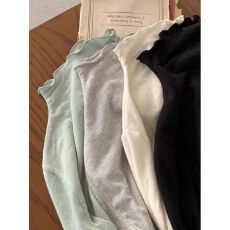 批发官图 260g人棉1*1 秋冬装长袖T恤<b class='q'>女</b>半高领荷叶边修身