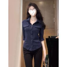 批发官图【+原版质量】辣妹polo领长袖<b class='q'>衬衫女</b>设计感气质上衣