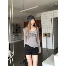 批发270克1.1德绒】美式辣妹U领修身内搭打底衫长袖t恤上衣女<b class='q'>休闲</b>