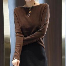 批发2025秋冬季新款时尚圆领针织衫女气质修身显瘦减龄<b class='q'>打底衫</b>长袖上衣