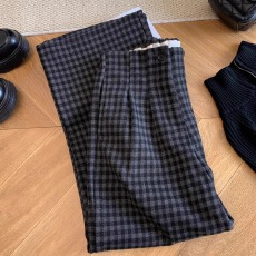 批发老钱风松紧腰格纹休闲裤女秋冬2025新款设计感百搭宽松直筒裤