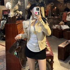 批发复古鹿皮绒立领长袖夹克外套女秋季美式<b class='q'>机车</b>服宽松设计感气质上衣