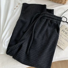 批发原版面料】特大码300斤韩系慵懒蚕丝条纹阔腿裤女加厚拖地裤