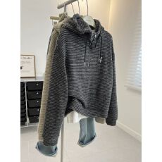 批发原版面料】特<b class='q'>大码</b>300斤半拉链条纹连帽卫衣<b class='q'>女</b>宽松上衣<b class='q'>外套</b>冬