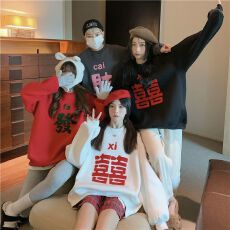 批发大卫衣复合银狐绒 毛巾绣<b class='q'>情侣</b><b class='q'>闺</b>蜜装新年宽松卫衣秋冬款