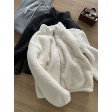 批发羊羔绒复合真超】特大码300斤巨厚实立领拉链加绒保暖外套女