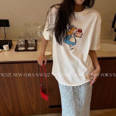 批发官图 21支纯棉210克原版做法减龄宽松欧货<b class='q'>大码</b>基础印花t恤女短袖