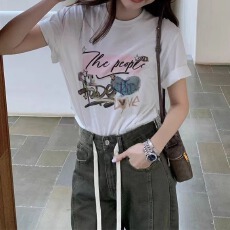 批发官图 21支纯棉210克原版做法减龄宽松欧货<b class='q'>大码</b>基础印花t恤女短袖