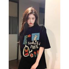 批发官图 21支纯棉210克原版做法减龄宽松欧货<b class='q'>大码</b>基础印花t恤女短袖