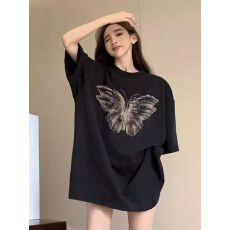 批发21支纯棉210克原版做法减龄宽松<b class='q'>潮牌</b>美式oversize印花<b class='q'>t</b><b class='q'>恤</b>女短袖