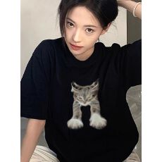 批发官图 21支纯棉210克原版做法减龄宽松欧货<b class='q'>大码</b>基础印花t恤女短袖