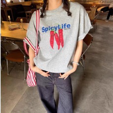 批发官图 21支纯棉210克原版做法减龄宽松欧货<b class='q'>大码</b>基础印花t恤女短袖