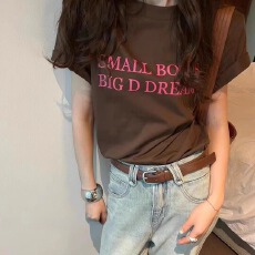 批发官图 21支纯棉210克原版做法减龄宽松欧货<b class='q'>大码</b>基础印花t恤女短袖