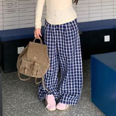 批发官图【+原版质量】慵懒松弛感蓝色格子阔腿高腰休闲裤