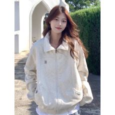 批发2025年华棉复合立领<b class='q'>开衫</b><b class='q'>卫衣</b>外套女美式慵懒chic休闲夹克拉链上衣