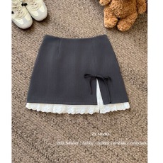 批发蝴蝶结系带半身裙女夏季新款设计感花边a字包臀裙短裙