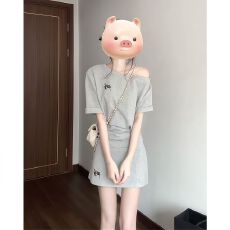 批发韩系慵懒风休闲运动套装女<b class='q'>夏</b>季时尚短款斜肩短袖短裙小个子两件套