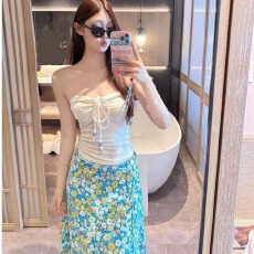 批发多巴胺纯欲辣妹黄色抹胸绑带上衣女夏季海边度假风拍照穿搭氛围感