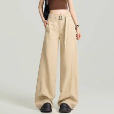 批发韩版个性潮流高腰阔腿牛仔<b class='q'>裤</b>女春秋季新款<b class='q'>宽松</b>配腰带拖地牛仔<b class='q'>裤</b>潮