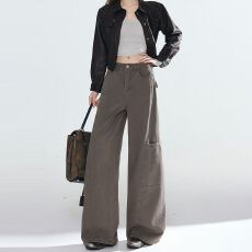 批发高街个性通勤休闲直筒牛仔<b class='q'>裤</b>女春秋新款高腰韩版时尚拖地牛仔<b class='q'>裤</b>潮