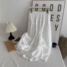 批发法式重工<b class='q'>蕾丝</b>刺绣半身裙女春夏白色A字长裙高腰遮胯显瘦大摆伞裙