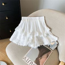 批发芭蕾风黑色<b class='q'>蕾丝</b>拼接半身裙女夏款松紧腰a字百褶裙带内衬蓬蓬短裙