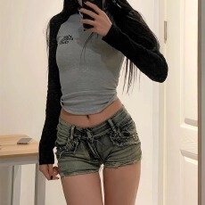 批发美式辣妹低腰牛仔短<b class='q'>裤</b>女夏季<b class='q'>新款</b>做旧水洗铆钉设计弹力修身超短<b class='q'>裤</b>