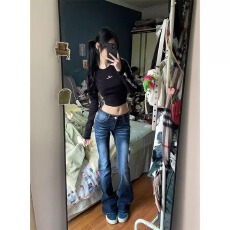 批发设计感小众低腰秋冬季<b class='q'>新款</b>设计款撞色直筒微喇慵懒风显瘦百搭潮