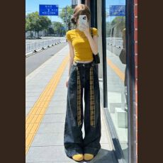 批发美式黄色格子长条丝巾腰带女街头辣妹穿搭裤子配<b class='q'>饰品</b>系腰裤带领巾