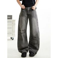 批发休闲美式潮流设计感阔腿裤宽松长裤高街男女款百搭牛仔裤直筒