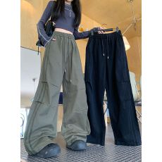 批发实拍 全棉水洗】 美式褶皱直筒工<b class='q'>装</b>裤男复古宽松高街阔腿休闲长裤