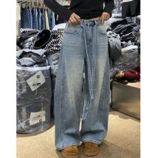 批发美式小众设计感<b class='q'>烫钻</b>拼接<b class='q'>牛仔裤</b>子女辣妹宽松慵懒松弛感拖地<b class='q'>牛仔裤</b>