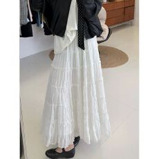 批发2026春夏新款法式长款白色绝美大摆伞裙A字<b class='q'>网纱</b>蕾丝蛋糕半身裙女