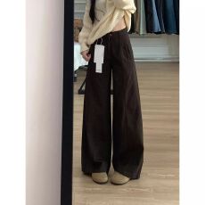 批发美拉德咖棕色阔腿牛仔<b class='q'>裤</b>女爆款春秋<b class='q'>大码</b>胖mm宽松显瘦梨型身材<b class='q'>裤</b>子