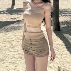 批发美式辣妹单排扣高腰a字牛仔短裤女春夏季新款气质提臀牛仔热裤潮