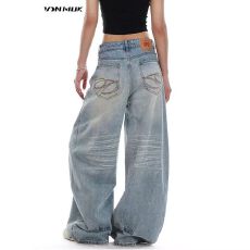 批发梨型身材阔腿牛仔裤女春季新款弯刀裤<b class='q'>大码</b>复古法棍香蕉裤显瘦长裤