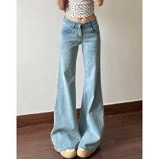 批发甜酷通勤<b class='q'>个性</b>微喇牛仔裤女春秋季新款显瘦显高<b class='q'>时尚</b>喇叭拖地牛仔裤