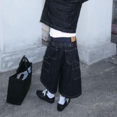 批发美式高街原牛多纽扣伐木工装七分裤<b class='q'>牛仔</b>裤<b class='q'>男</b>女潮牌水洗阔腿<b class='q'>短裤</b>子