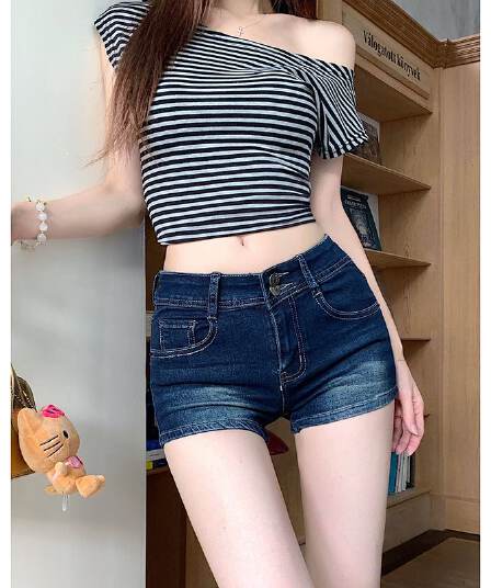 핫걸 작은 대중 디자인 스트레이트 데님 반바지 여성 여름 두 버클 하이웨이스트 타이트 스커트 스트레이트 슬림해 보이는 한 마디 핫 바지
