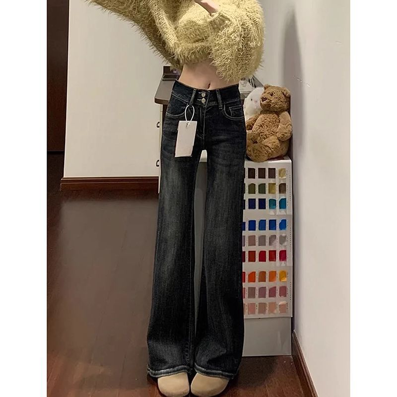 다용도 디자인 센스 부츠컷 청바지 여성 봄 가을 새로운 패션 디스플레이 높음 슬림해 보이는 ins 나팔 청바지 트렌디