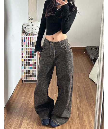 웃음 하 중성 거리 넓은 다리 청바지 여성 봄 가을 새로운 도루 센스 루즈핏 ins 슬림해 보이는 바닥 청소 청바지