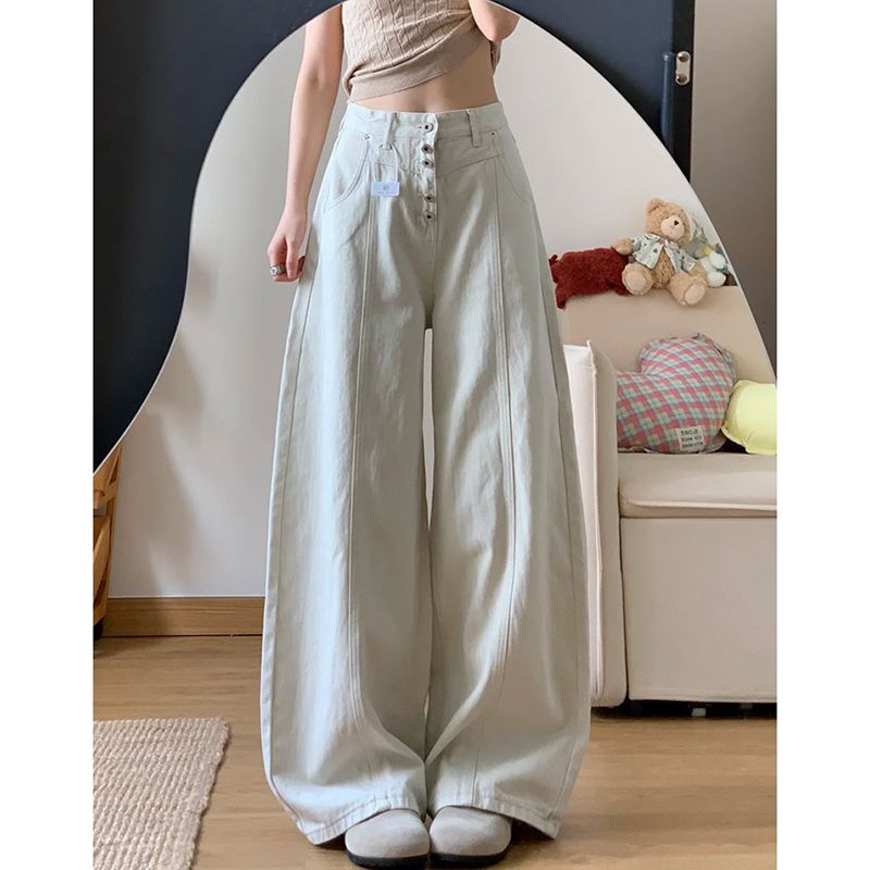 느긋한 바람 다용도 넓은 다리 청바지 여성 봄 가을 새로운 패션 슬림해 보이는 디스플레이 높음 루즈핏 ins 스트레이트 청바지