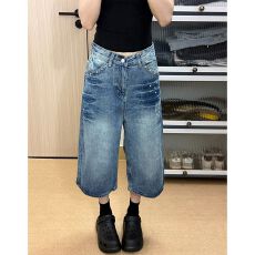 批发街头通勤个性牛仔七分裤女<b class='q'>春</b>夏季新款水洗显高百搭宽松阔腿牛仔裤