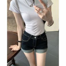 批发美式辣妹高腰性感短裤热裤牛仔裤女<b class='q'>春</b>夏季新款设计感卷边短裤子