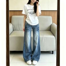 批发<b class='q'>韩版</b>辣妹百搭微喇<b class='q'>牛仔裤</b><b class='q'>女</b>春秋季新款显高显瘦时尚垂感微喇<b class='q'>牛仔裤</b>