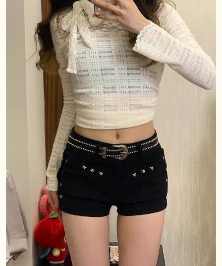 디자인 센스 학원 스타일 거리 데님 반바지 여성 봄 여름 새로운 슬림해 보이는 출퇴근 타이트 스커트 데님 뜨거운 바지 트렌디