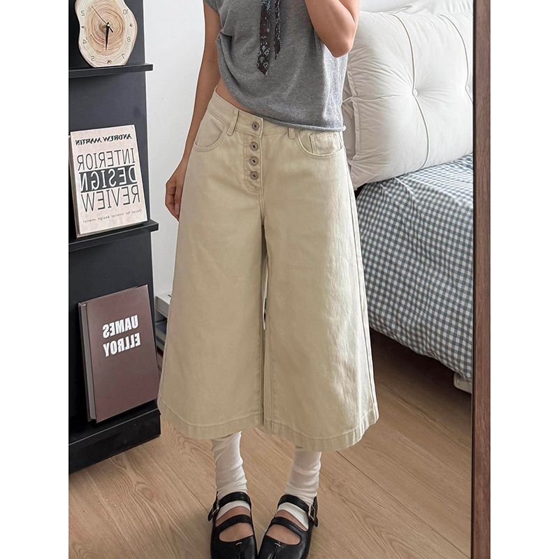 느긋한 바람 중성 출퇴근 스트레이트 데님 7부 바지 여성 봄 여름 섹션 새로운 패션 스트레이트 데님 7부 바지