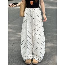 批发白色波点裤女夏薄款2026<b class='q'>新款</b>阔腿遛弯松弛感慵懒弯刀裤子