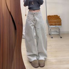 批发个性街头美式排扣阔腿牛仔<b class='q'>裤</b>女春秋<b class='q'>新款</b>时尚宽松ins直筒牛仔<b class='q'>裤</b>潮